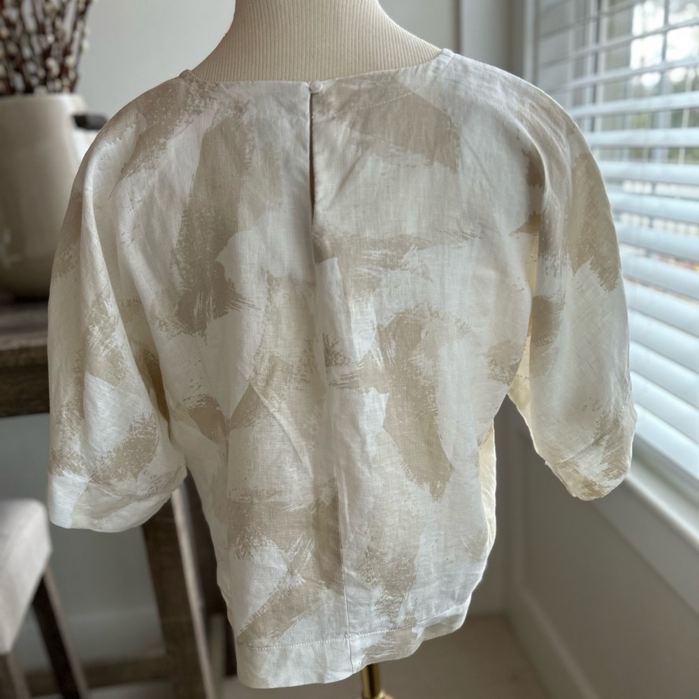 DKNY Beige and Cream Women's Linen Blouse - Picture 7 of 7